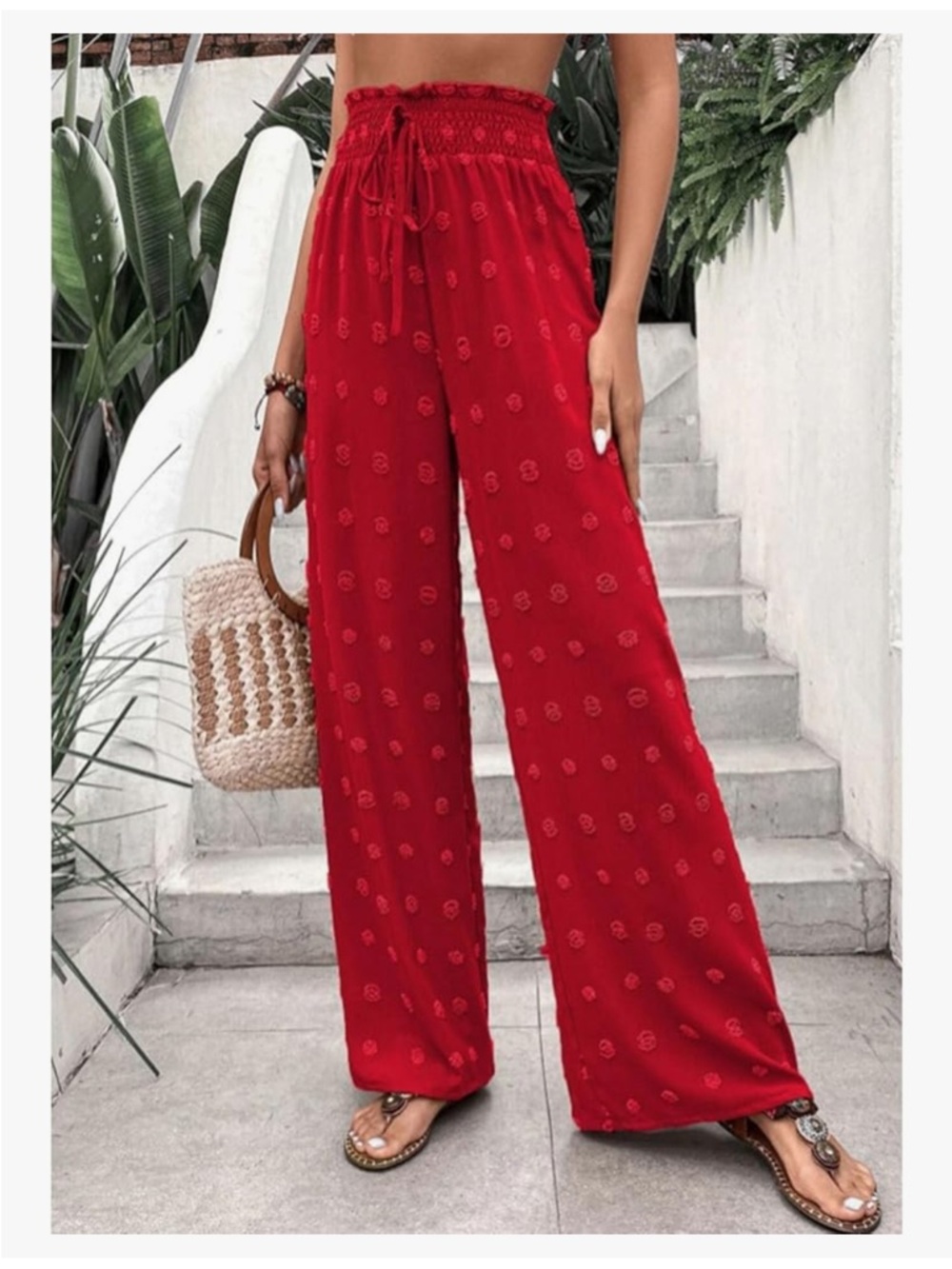 NWOT Wide Leg Smocked Waist Palazzo Pants in Red (size XL)